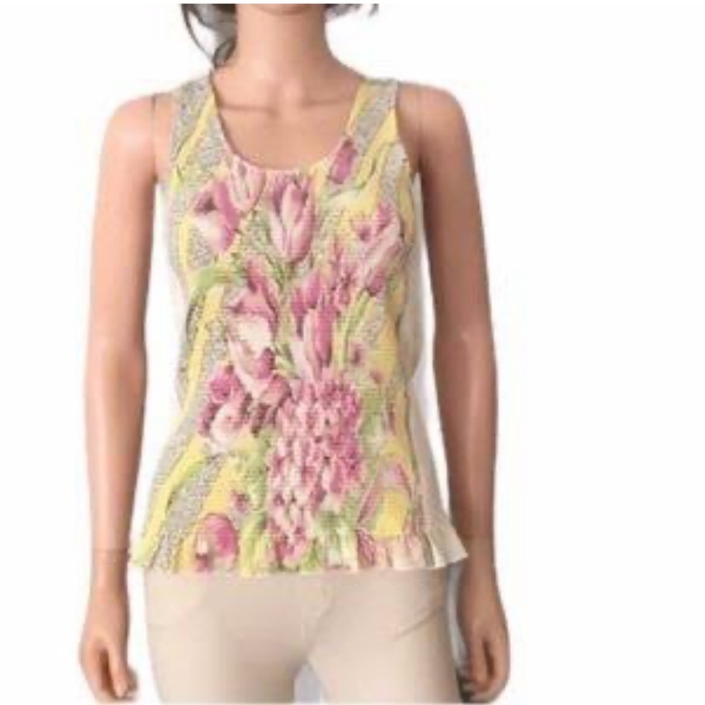 DKNY smocked silk Y2K blouse tulip floral